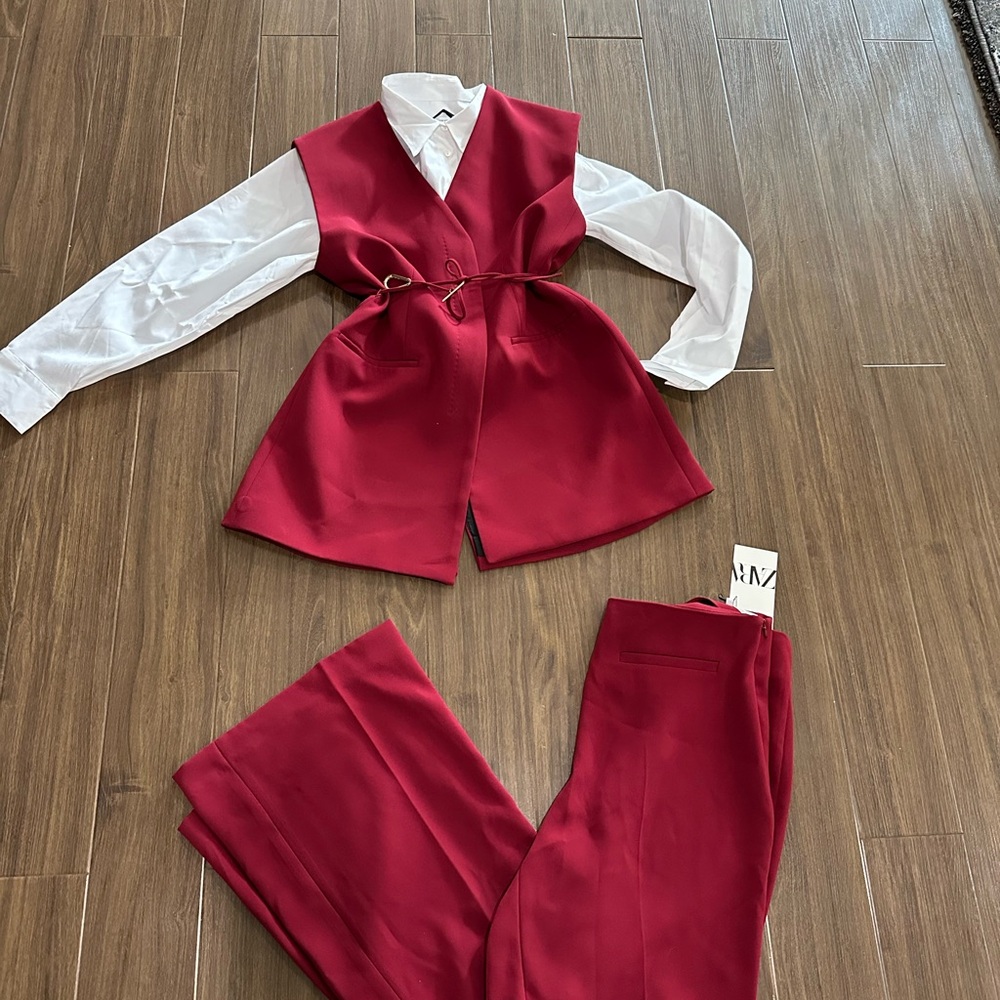 Zara maroon classic pants suit - Picture 3 of 7